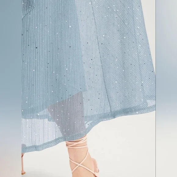 Chiffon, Sparkly Dress, W/ Ruffle Sleeves, Belt, & Pockets, Blue, Size 14-16 1X - Picture 6 of 8